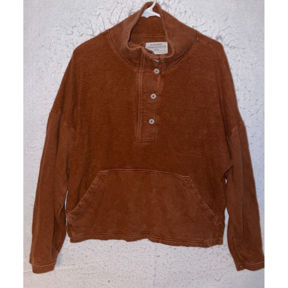 REI Co-op Wallace Lake Fleece Pullover Womens M Nutmeg Brown Henley Hemp Cotton